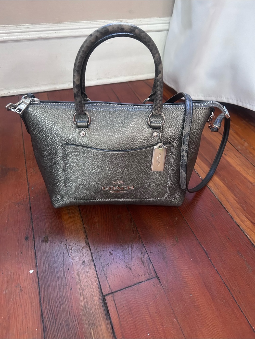 Coach Mini Emma Metallic Pebbled Leather Satchel